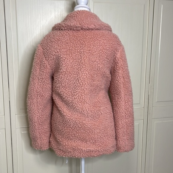 Topshop Women’s Borg Zip Up Teddy Sherpa Jacket Coat Pink Sz 6 Oversized Cuddly - Picture 8 of 12